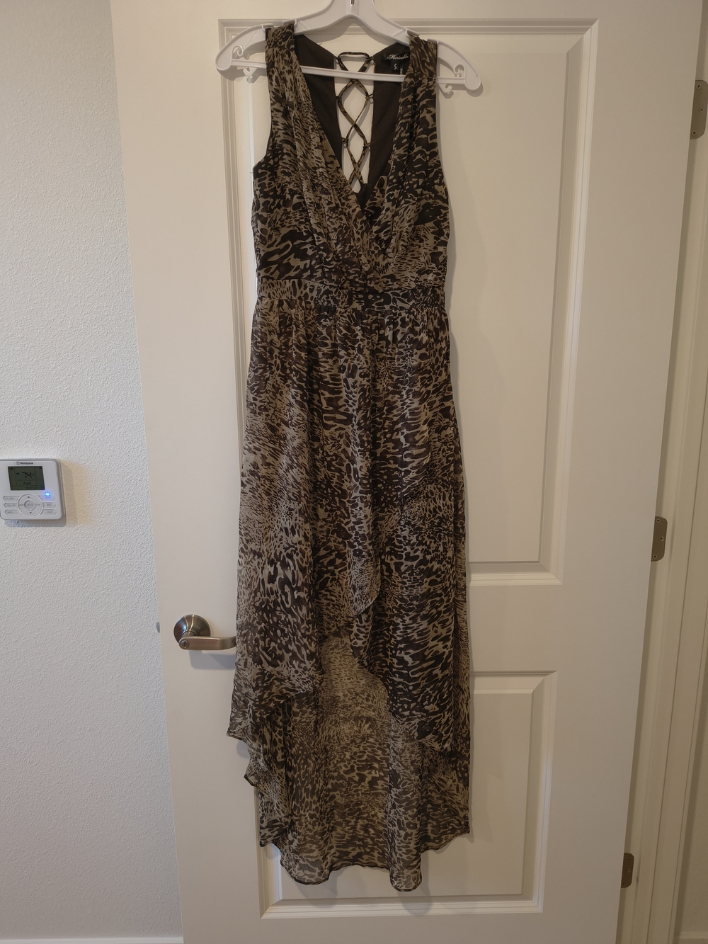Marineblu Brown and Black Animal Print High-Low Dress with Lace-Up Back